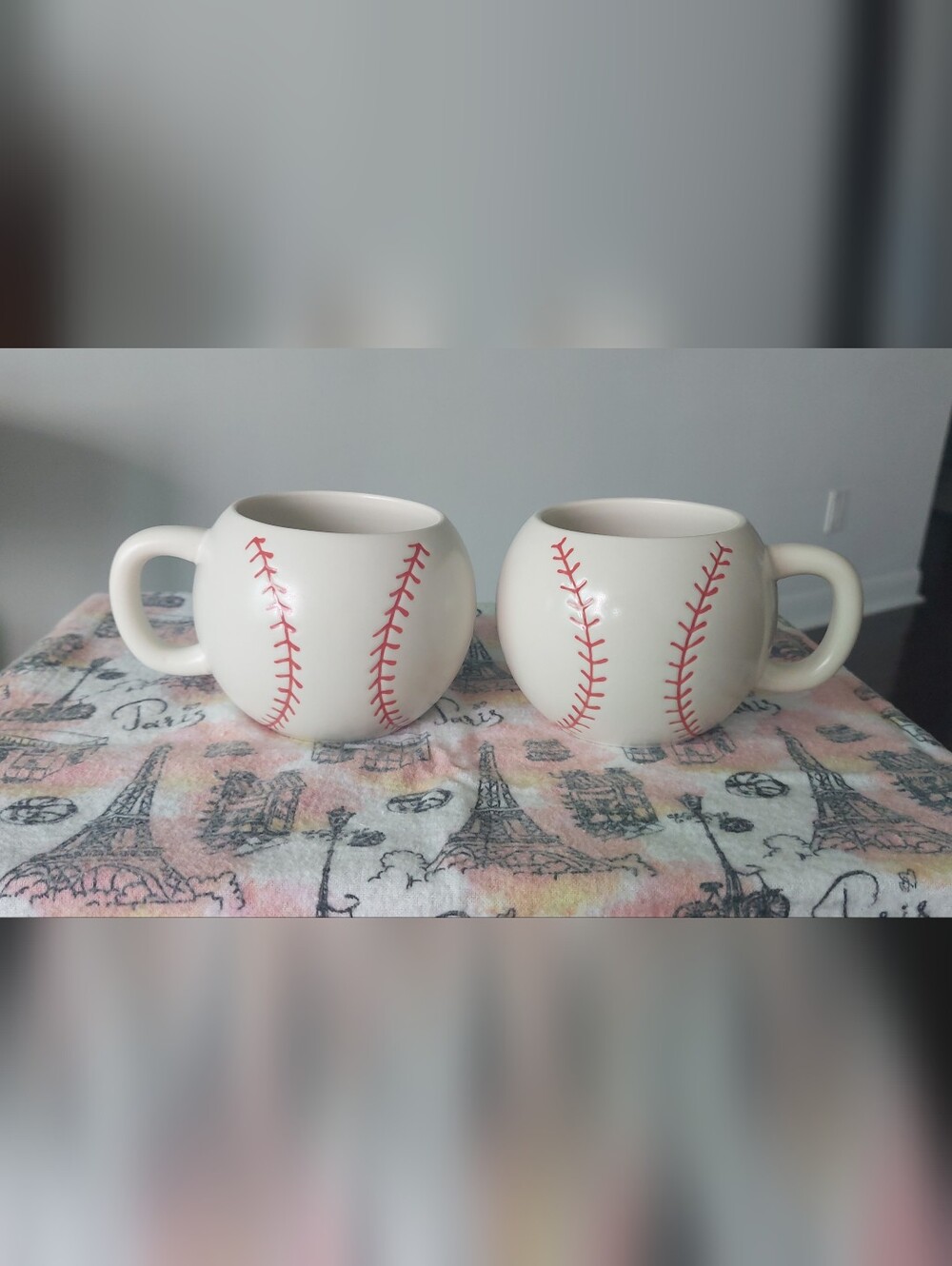 Ceramic Baseball Mug in White with Red Stitching - Set of 2